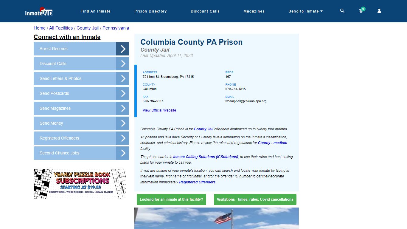 Columbia County PA Prison - Inmate Locator - Bloomsburg, PA