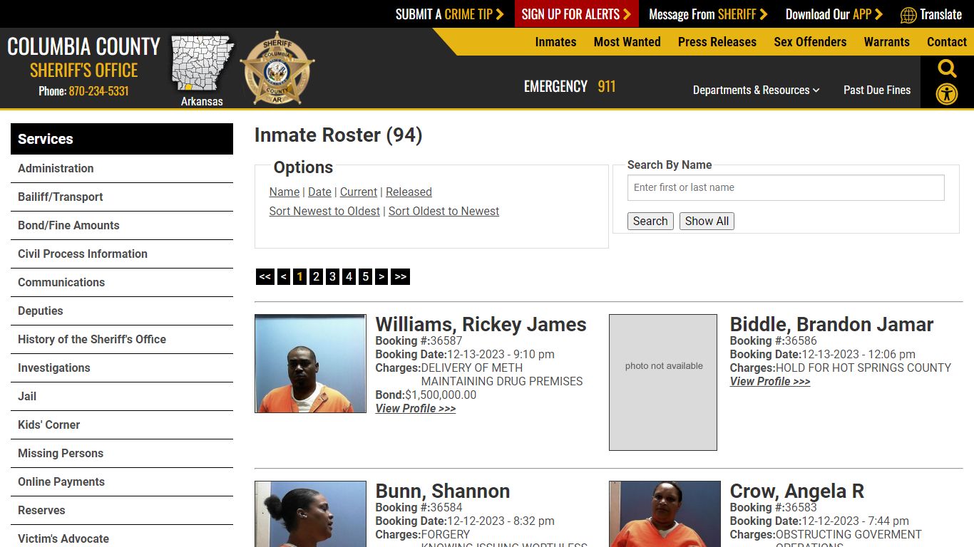 Inmate Roster (92) - Columbia County Sheriff AR