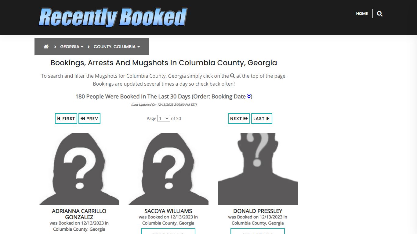 Bookings, Arrests and Mugshots in Columbia County, Georgia